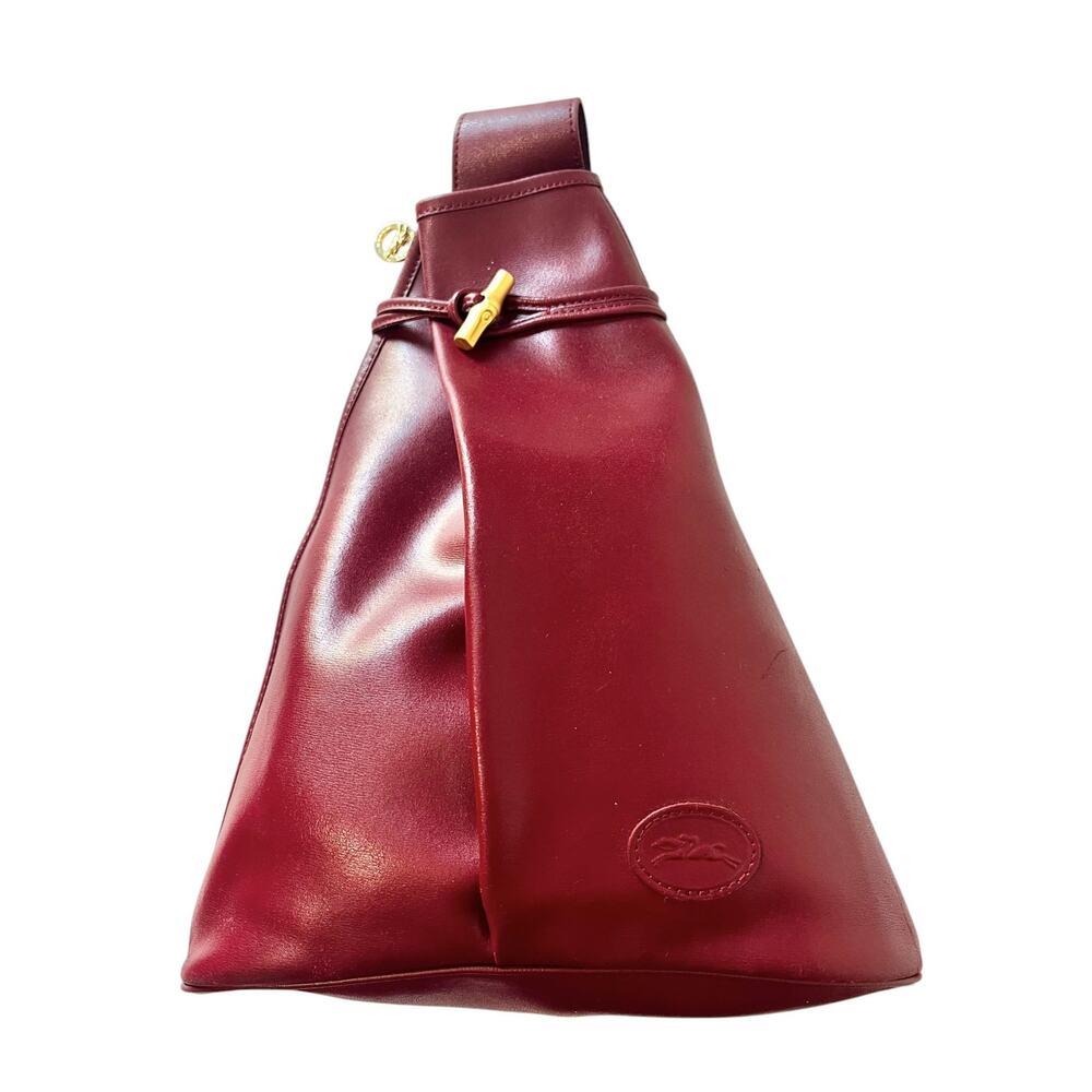 Longchamp Roseau Vintage Burgundy Red Leather Sling Backpack Crossbody